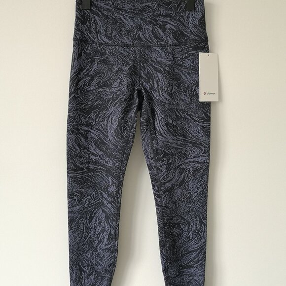 NWT LULULEMON VRTJ Black Blue Jacquard Wunder Under HR Soft 28" Pants Tight 10 - Picture 1 of 6